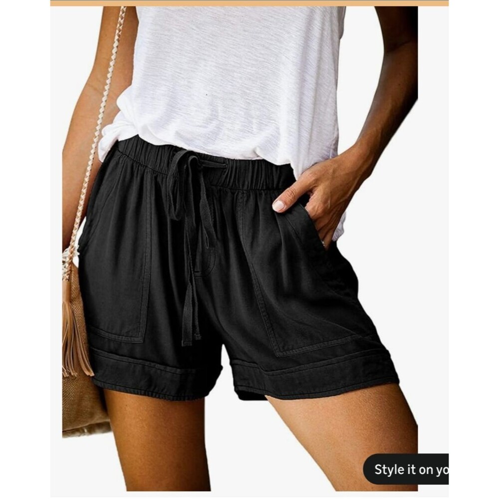 Womens Midrise/Highrise Shorts with Pockets 100% Cotton NEW Black